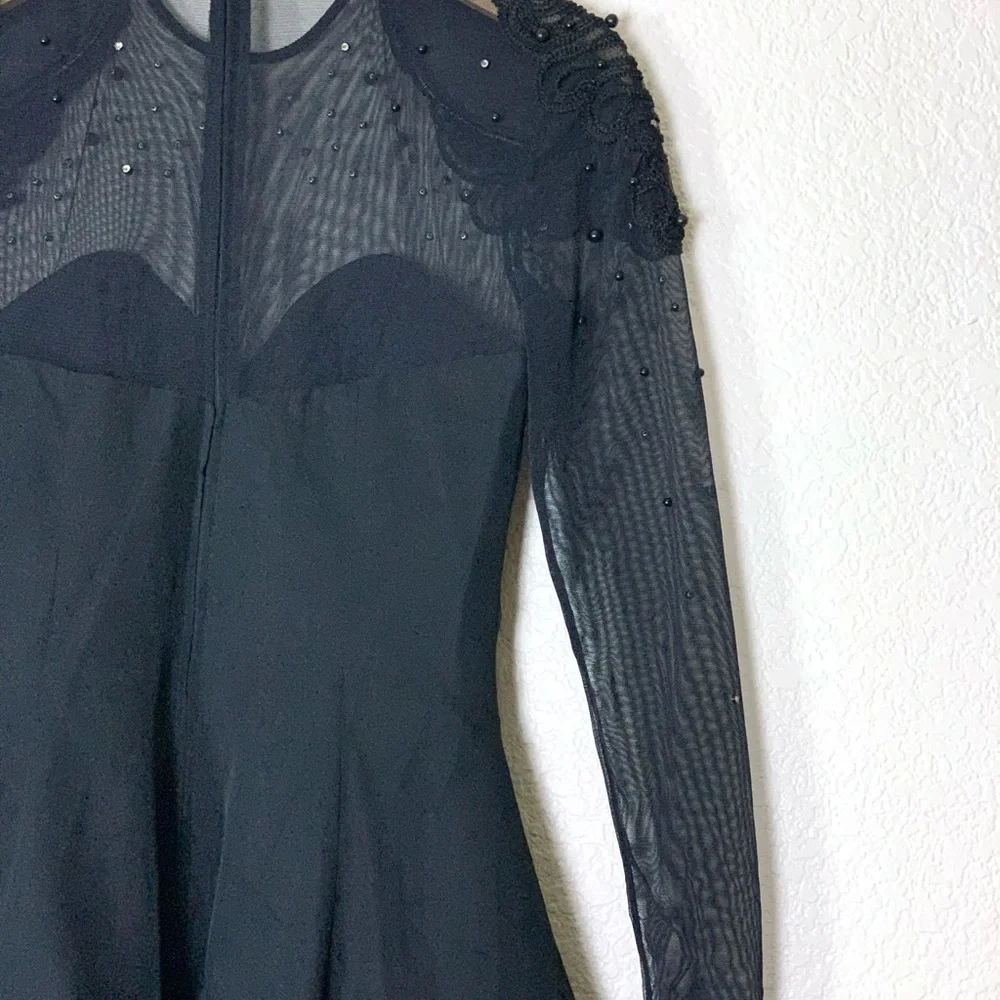 Tadaski | Vintage formal mesh long sleeve fit and flare beaded mini dres… - Picture 6 of 11